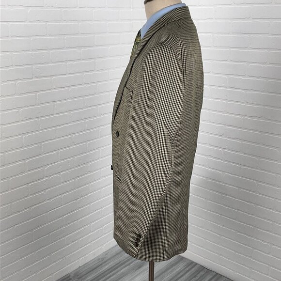 Oradinum Blazer Men 44 Tan Green Houndstooth Double Breasted Polyester Romainia‎ - Picture 3 of 16